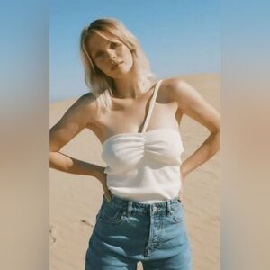 AGOLDE  Lola Gathered Front Tank in Winter White / Paste Size M NWT